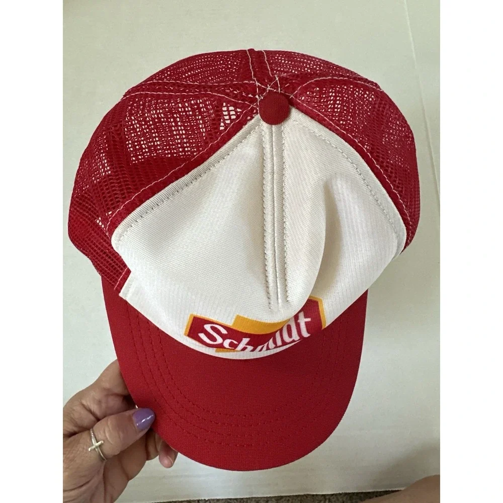 Schmidt Beer Mesh Back Trucker Hat Adjustable Red White Vintage